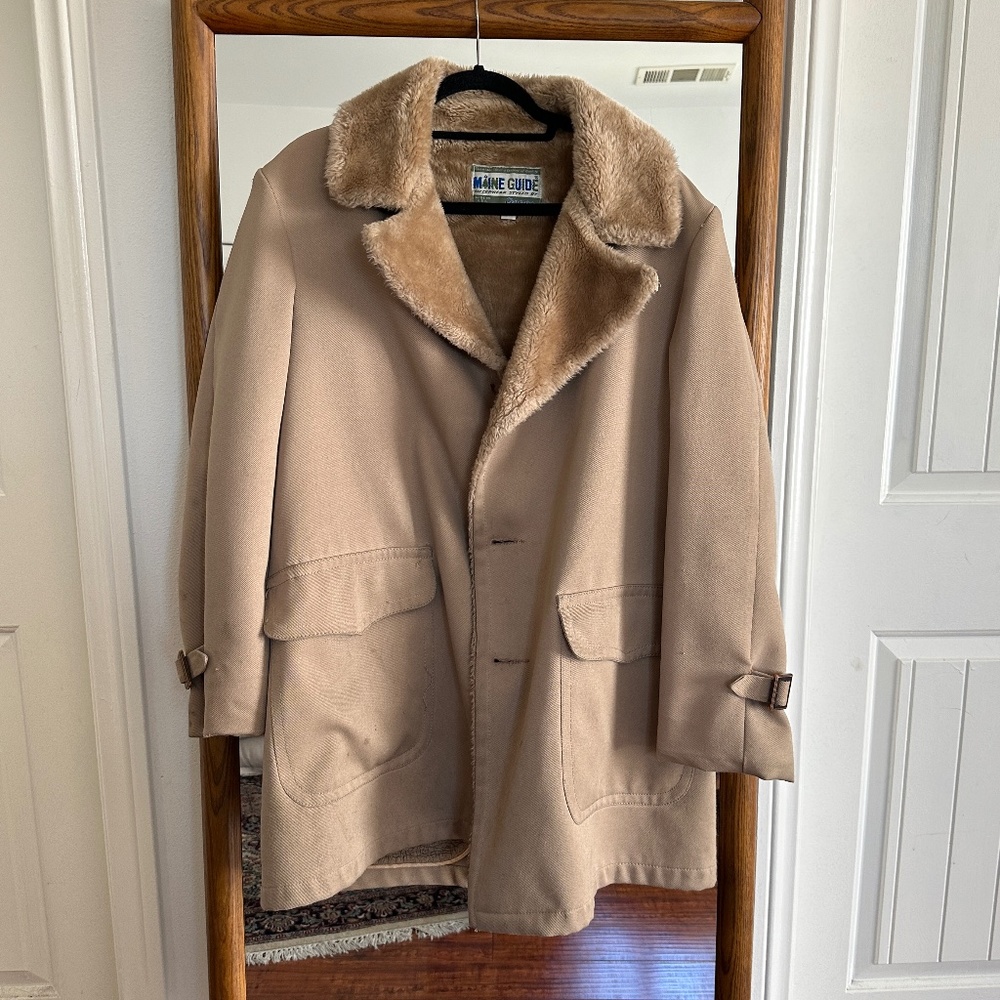 Vintage Maine Guide Faux Fur-Lined Congress Winter Jacket, Size 42